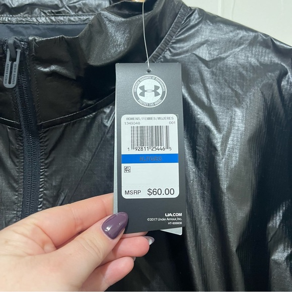 NWT Under Armour black shiny-finish anorak windbreaker pullover (XL) - Picture 4 of 7